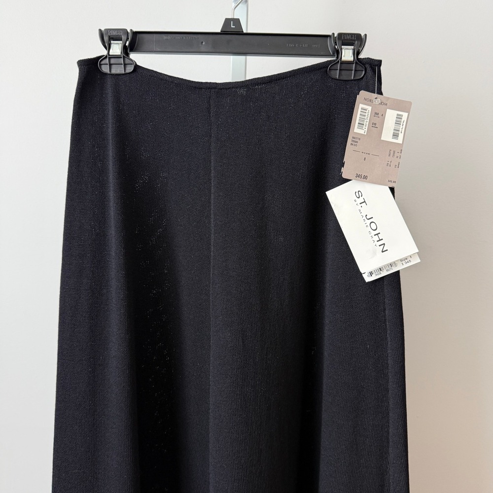 St John Evening sz 8  Black Wool Blend Knit‎ Maxi Skirt Luxury Mobwife NWT - Picture 2 of 9